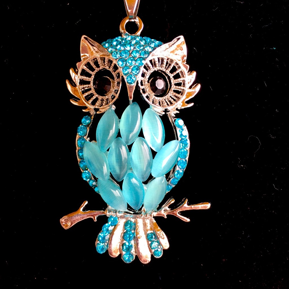 🦉 Handmade Owl Necklace Pendant Blue New
